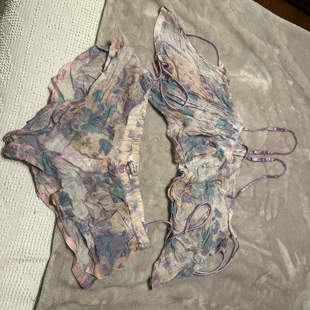 Free People Sheer Floral Set in Purple and Cream
